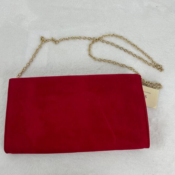 Guess Velvet Chain Strap Clutch Red Evening Party Purse - Picture 8 of 10